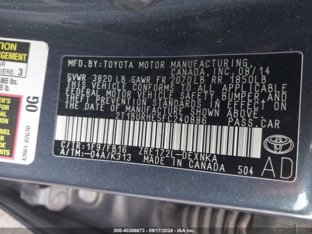 Photo 8 VIN: 2T1BURHE5FC240886 - TOYOTA COROLLA 