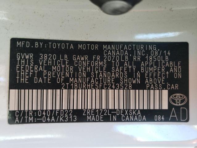 Photo 12 VIN: 2T1BURHE5FC243528 - TOYOTA COROLLA 