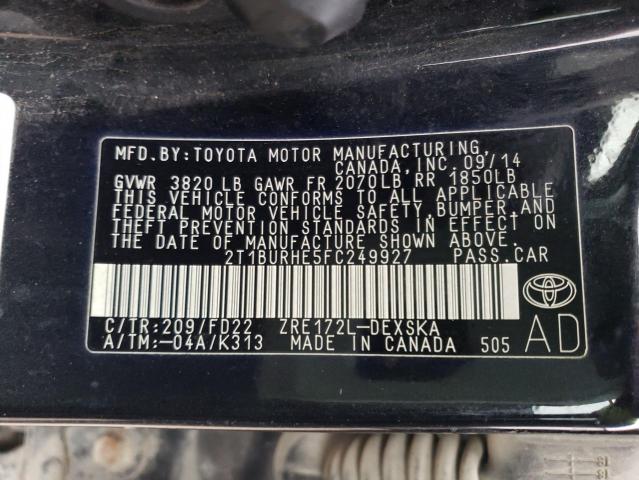 Photo 11 VIN: 2T1BURHE5FC249927 - TOYOTA COROLLA L 