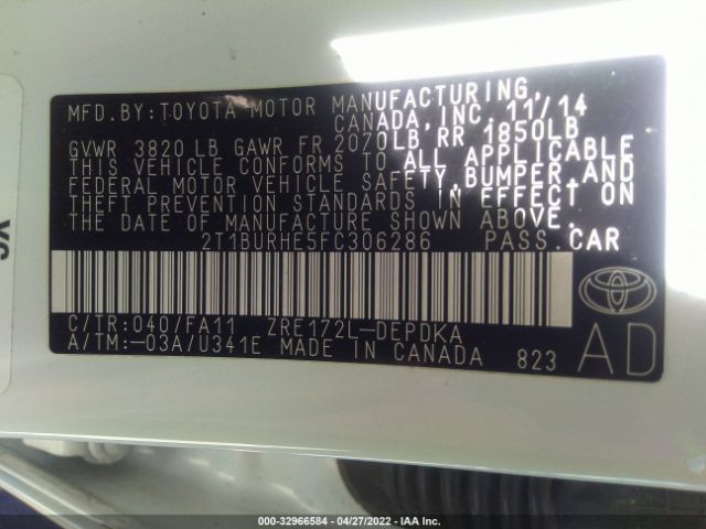 Photo 8 VIN: 2T1BURHE5FC306286 - TOYOTA COROLLA 