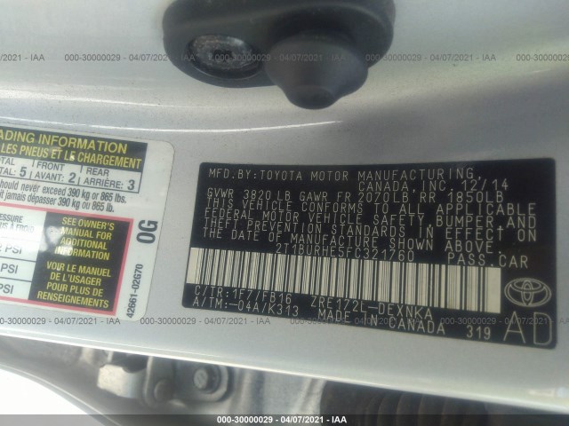 Photo 8 VIN: 2T1BURHE5FC321760 - TOYOTA COROLLA 