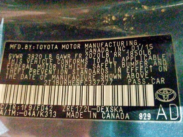 Photo 9 VIN: 2T1BURHE5FC337277 - TOYOTA COROLLA L 