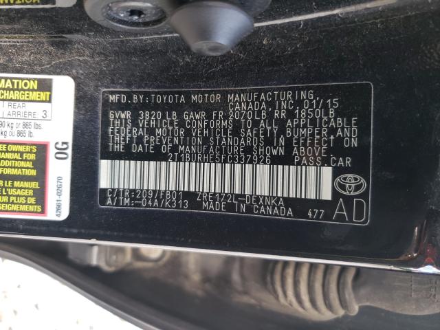 Photo 9 VIN: 2T1BURHE5FC337926 - TOYOTA COROLLA L 