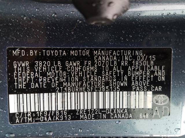 Photo 9 VIN: 2T1BURHE5FC385135 - TOYOTA COROLLA L 