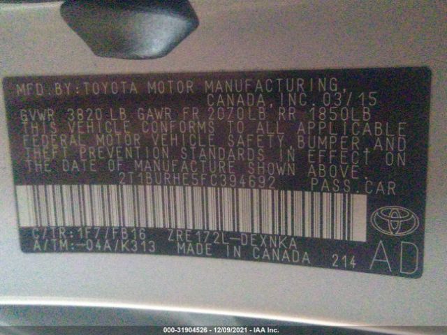 Photo 8 VIN: 2T1BURHE5FC394692 - TOYOTA COROLLA 