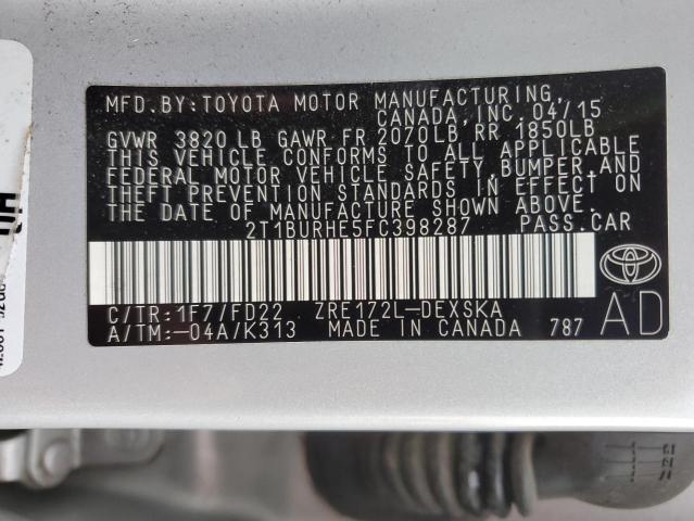 Photo 11 VIN: 2T1BURHE5FC398287 - TOYOTA COROLLA 