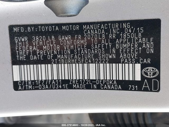 Photo 8 VIN: 2T1BURHE5FC412222 - TOYOTA COROLLA 