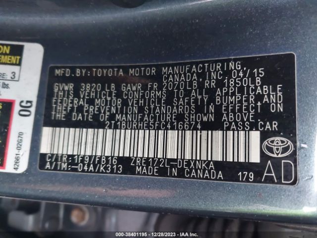 Photo 8 VIN: 2T1BURHE5FC416674 - TOYOTA COROLLA 