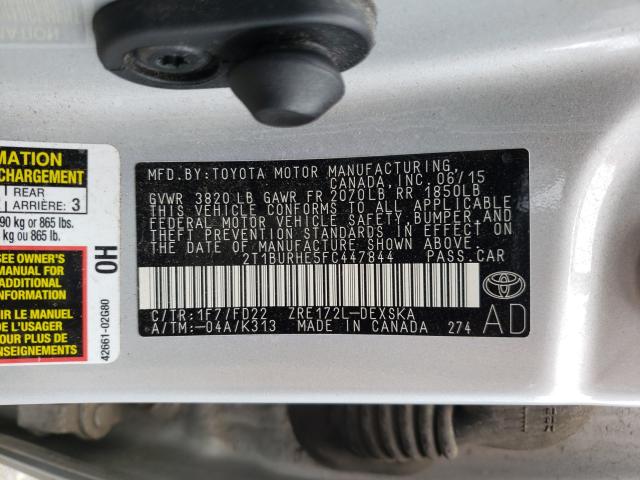 Photo 9 VIN: 2T1BURHE5FC447844 - TOYOTA COROLLA L 