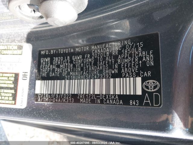 Photo 8 VIN: 2T1BURHE5FC473392 - TOYOTA COROLLA 