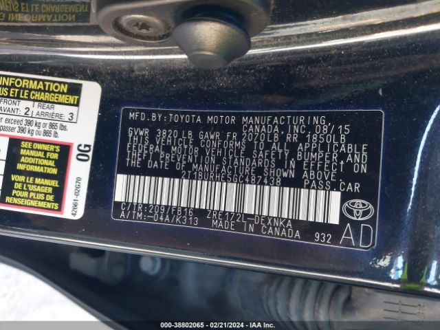 Photo 8 VIN: 2T1BURHE5GC487438 - TOYOTA COROLLA 