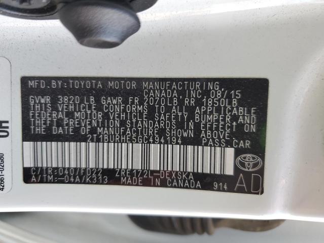 Photo 12 VIN: 2T1BURHE5GC494194 - TOYOTA COROLLA L 