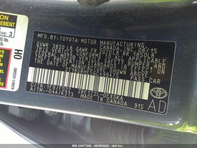 Photo 8 VIN: 2T1BURHE5GC499475 - TOYOTA COROLLA 