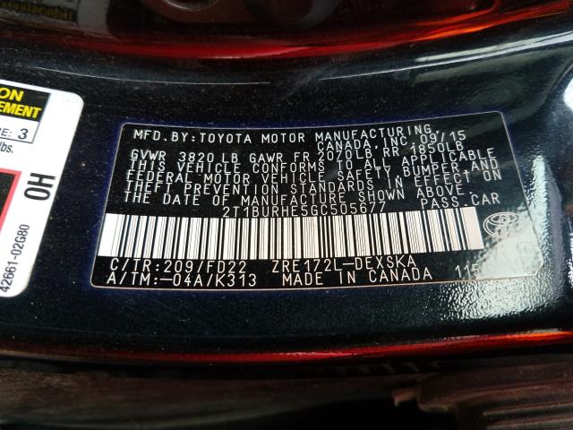 Photo 9 VIN: 2T1BURHE5GC505677 - TOYOTA COROLLA L 