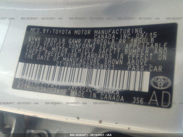 Photo 8 VIN: 2T1BURHE5GC508921 - TOYOTA COROLLA 