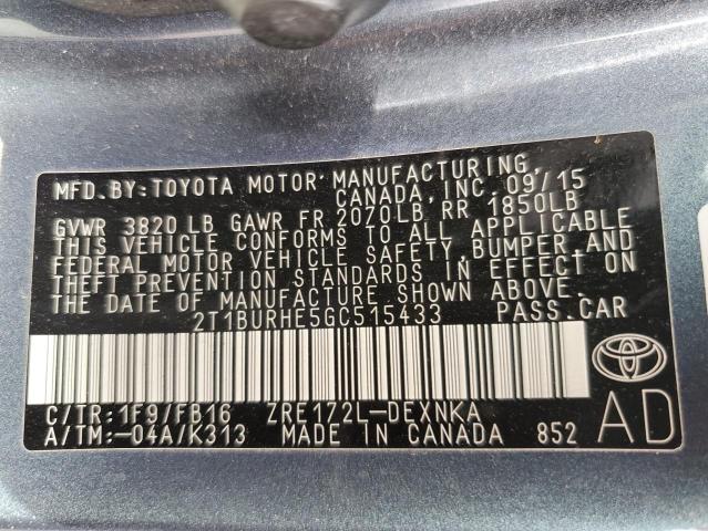 Photo 11 VIN: 2T1BURHE5GC515433 - TOYOTA COROLLA 