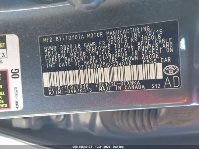 Photo 8 VIN: 2T1BURHE5GC534046 - TOYOTA COROLLA 