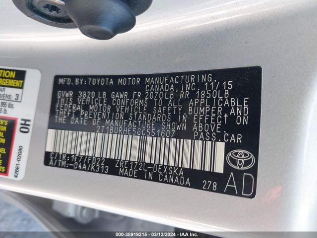 Photo 8 VIN: 2T1BURHE5GC551607 - TOYOTA COROLLA 