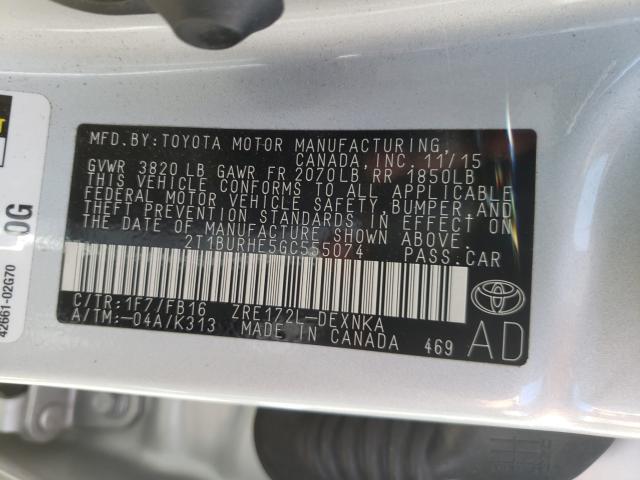 Photo 9 VIN: 2T1BURHE5GC555074 - TOYOTA COROLLA L 