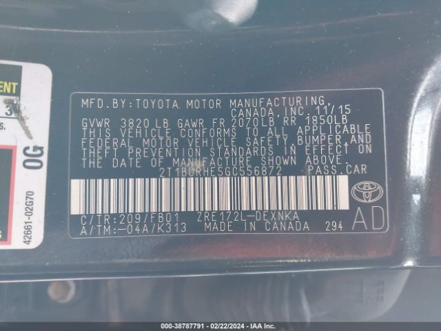 Photo 8 VIN: 2T1BURHE5GC556872 - TOYOTA COROLLA 