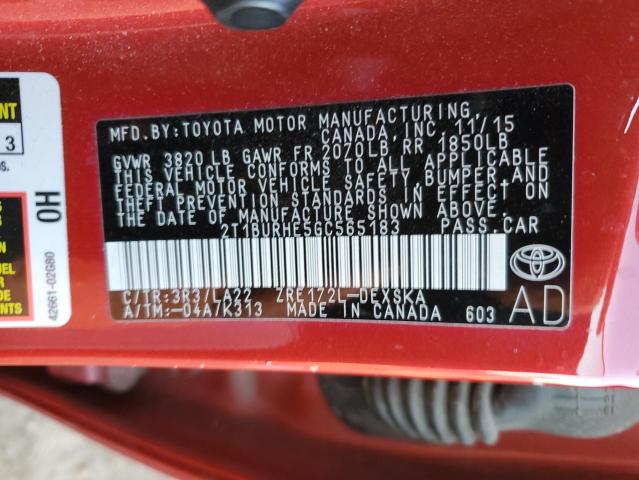 Photo 12 VIN: 2T1BURHE5GC565183 - TOYOTA COROLLA L 