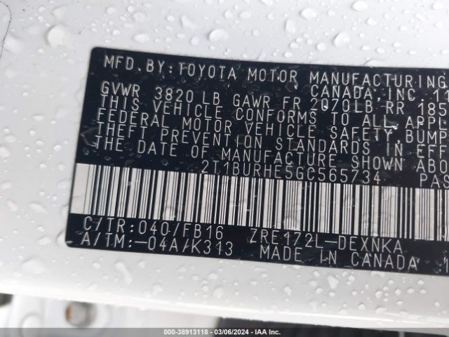 Photo 8 VIN: 2T1BURHE5GC565734 - TOYOTA COROLLA 