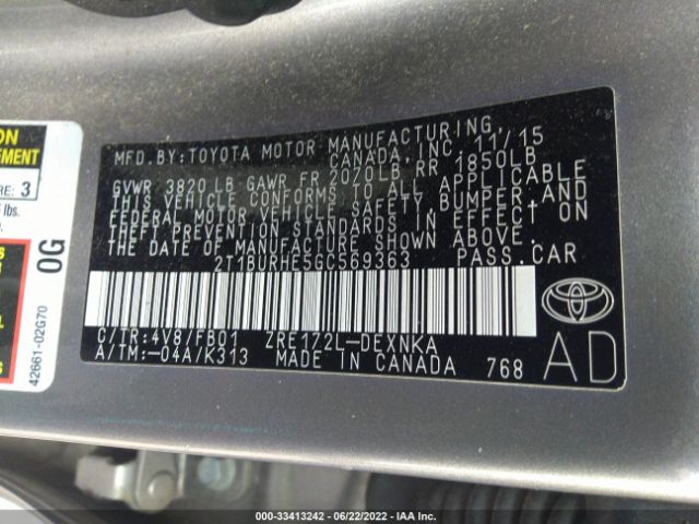 Photo 8 VIN: 2T1BURHE5GC569363 - TOYOTA COROLLA 