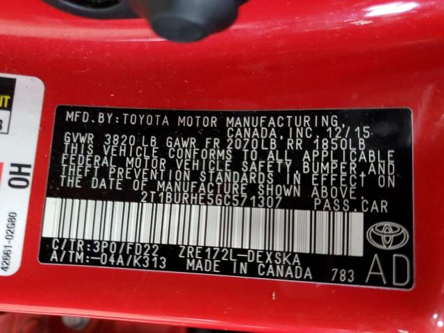 Photo 12 VIN: 2T1BURHE5GC571307 - TOYOTA COROLLA L 