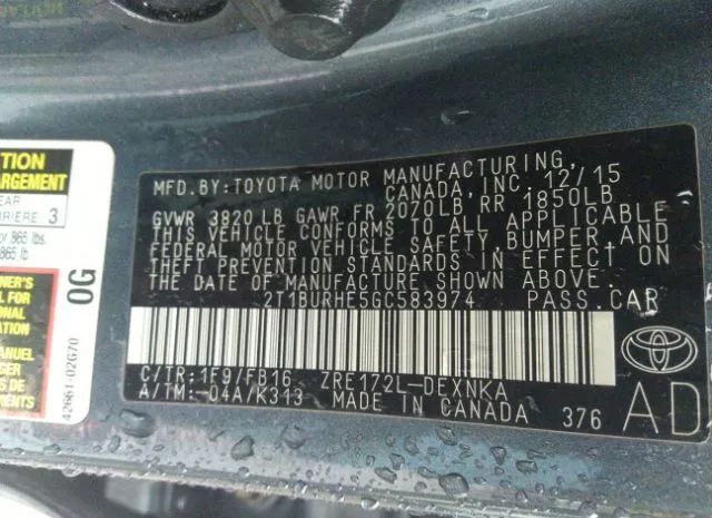 Photo 8 VIN: 2T1BURHE5GC583974 - TOYOTA COROLLA 