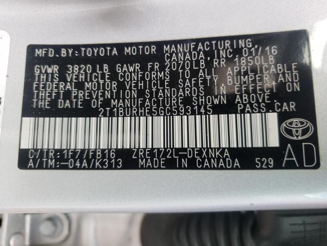 Photo 9 VIN: 2T1BURHE5GC593145 - TOYOTA COROLLA L 