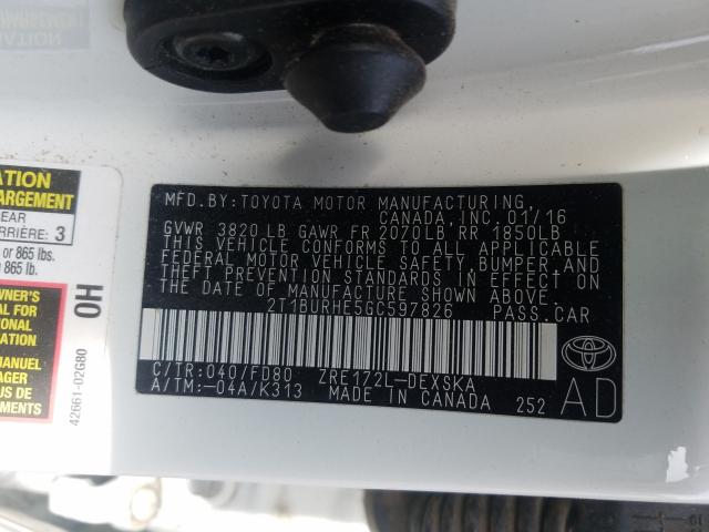 Photo 9 VIN: 2T1BURHE5GC597826 - TOYOTA COROLLA L 