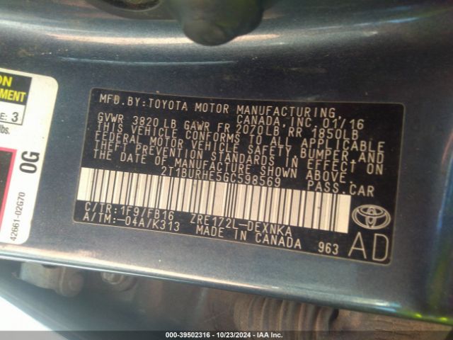 Photo 8 VIN: 2T1BURHE5GC598569 - TOYOTA COROLLA 