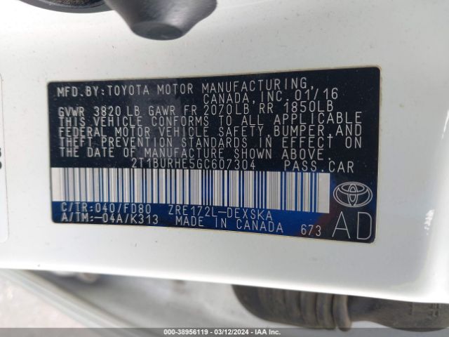 Photo 8 VIN: 2T1BURHE5GC607304 - TOYOTA COROLLA 