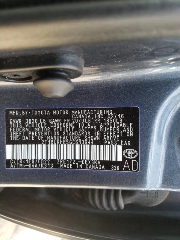 Photo 9 VIN: 2T1BURHE5GC613944 - TOYOTA COROLLA L 