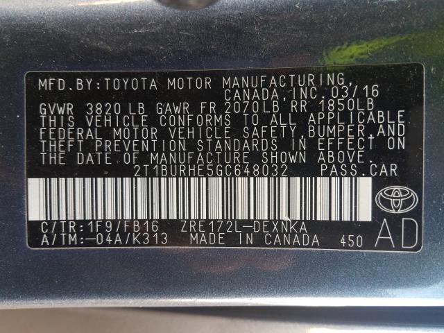 Photo 9 VIN: 2T1BURHE5GC648032 - TOYOTA COROLLA L 