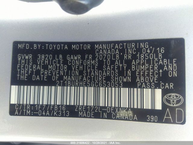 Photo 8 VIN: 2T1BURHE5GC653053 - TOYOTA COROLLA 