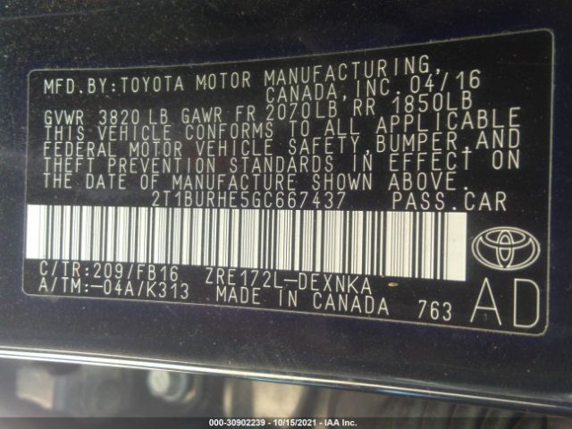 Photo 8 VIN: 2T1BURHE5GC667437 - TOYOTA COROLLA 