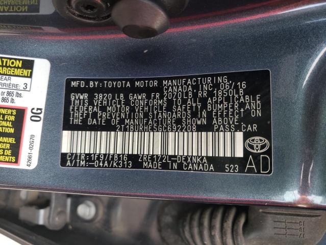 Photo 9 VIN: 2T1BURHE5GC692208 - TOYOTA COROLLA L 