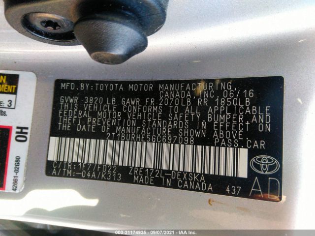 Photo 8 VIN: 2T1BURHE5GC697098 - TOYOTA COROLLA 