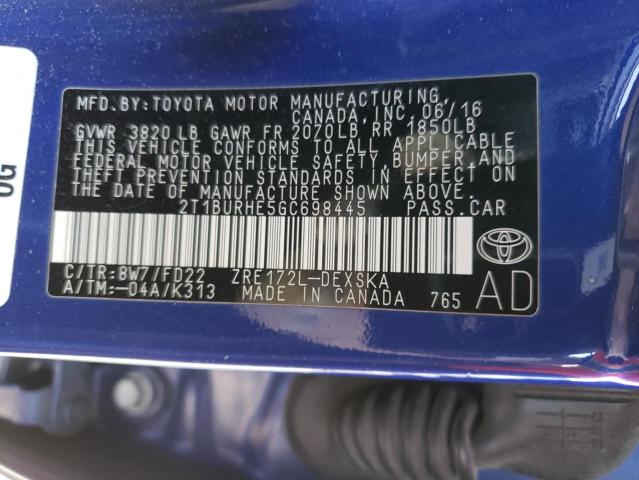 Photo 11 VIN: 2T1BURHE5GC698445 - TOYOTA COROLLA L 