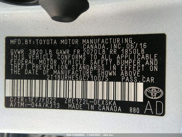 Photo 8 VIN: 2T1BURHE5GC710075 - TOYOTA COROLLA 