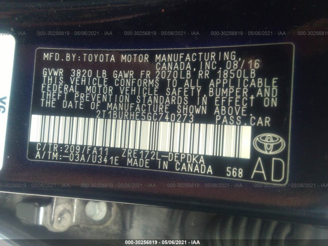 Photo 8 VIN: 2T1BURHE5GC740273 - TOYOTA COROLLA 