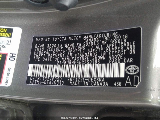 Photo 8 VIN: 2T1BURHE5HC753185 - TOYOTA COROLLA 