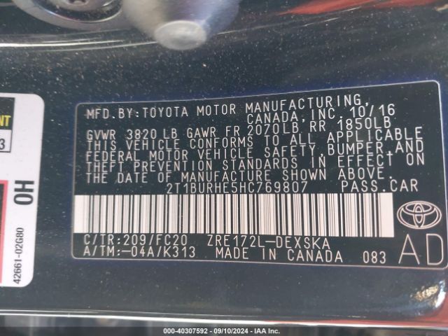 Photo 8 VIN: 2T1BURHE5HC769807 - TOYOTA COROLLA 