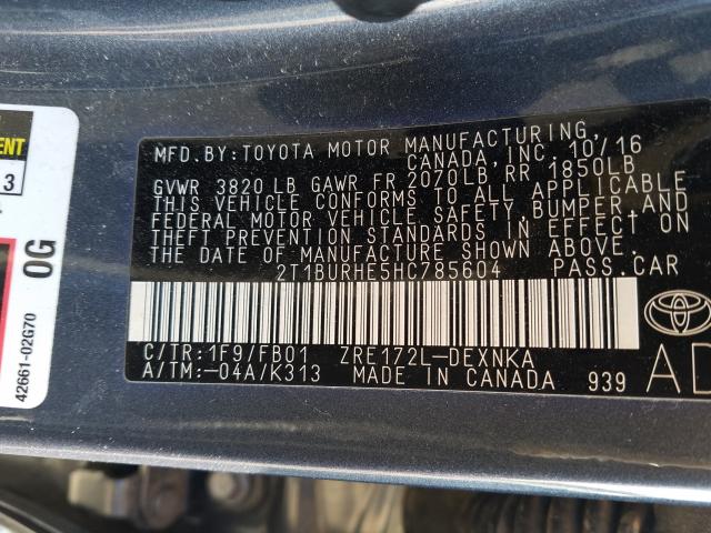 Photo 9 VIN: 2T1BURHE5HC785604 - TOYOTA COROLLA L 