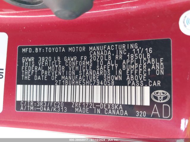 Photo 8 VIN: 2T1BURHE5HC794058 - TOYOTA COROLLA 