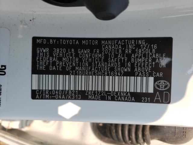 Photo 9 VIN: 2T1BURHE5HC816947 - TOYOTA COROLLA L 