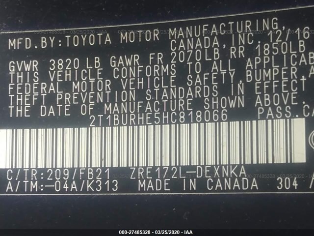 Photo 8 VIN: 2T1BURHE5HC818066 - TOYOTA COROLLA 