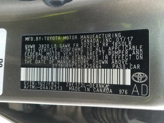 Photo 9 VIN: 2T1BURHE5HC825664 - TOYOTA COROLLA L 