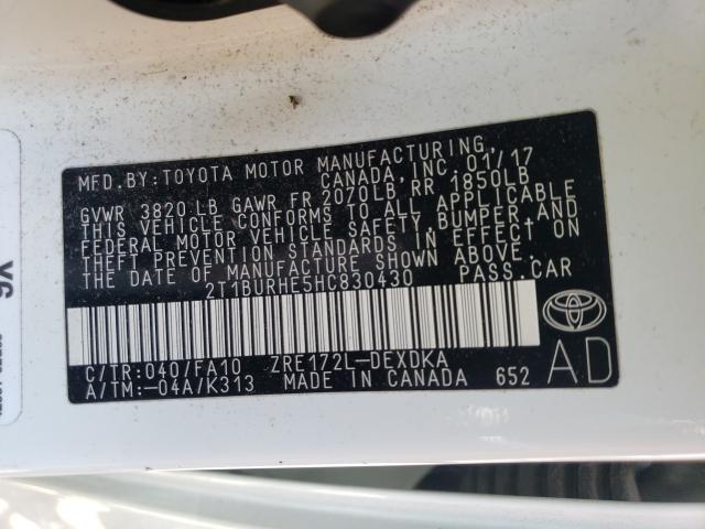 Photo 9 VIN: 2T1BURHE5HC830430 - TOYOTA COROLLA L 